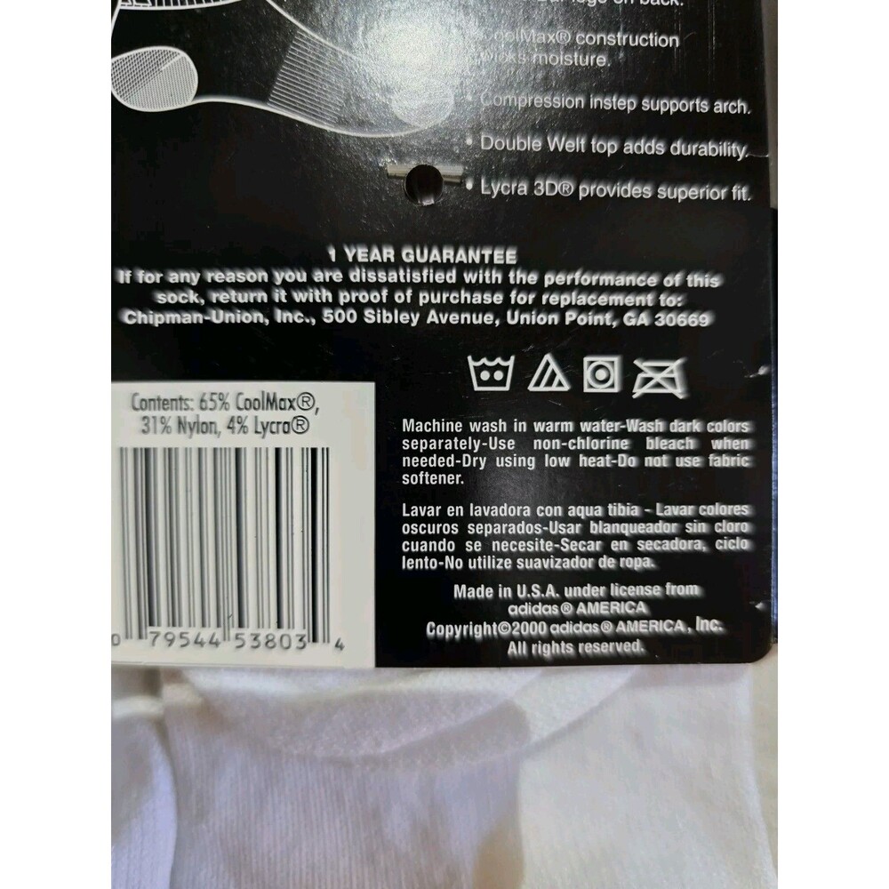 Vintage Adidas 3 Pair Men’s Quarter Socks 10-13 White Made In USA NOS Classics - Picture 4 of 4